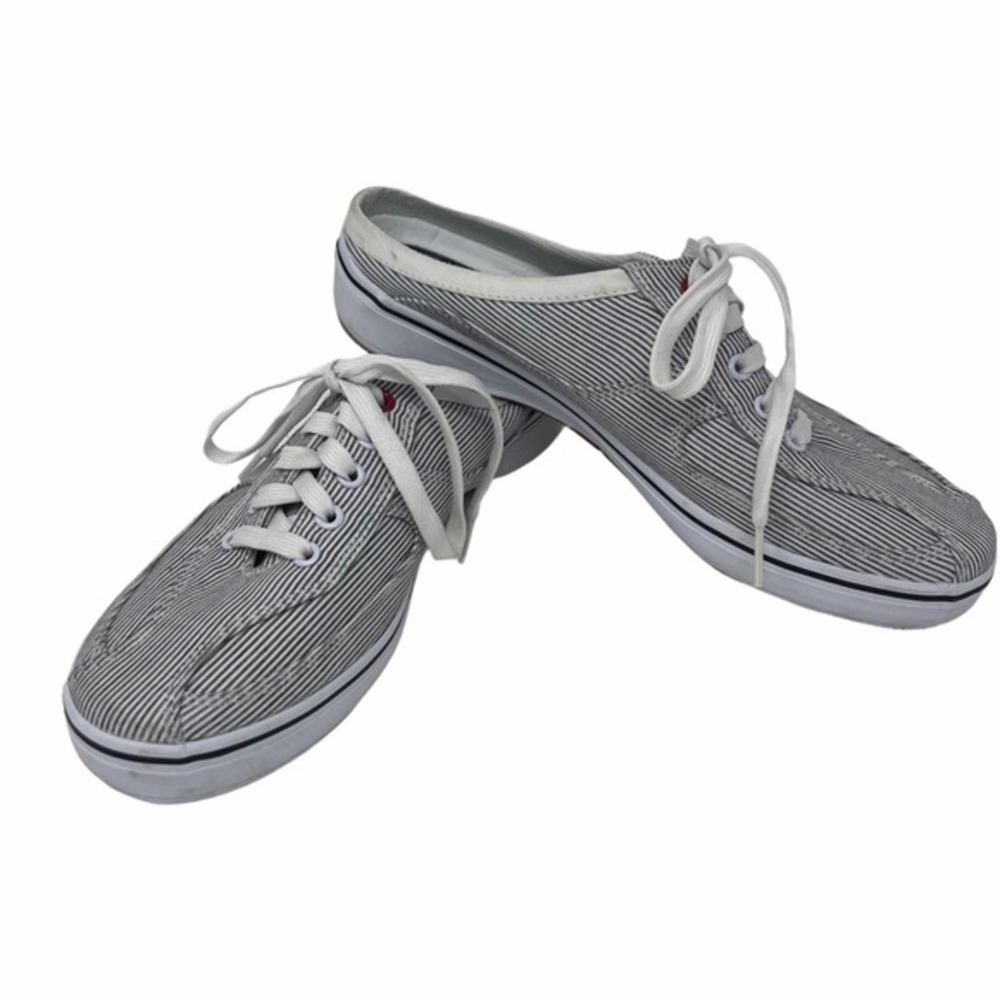 Keds Pinstriped Canvas Sneakers in Black and White